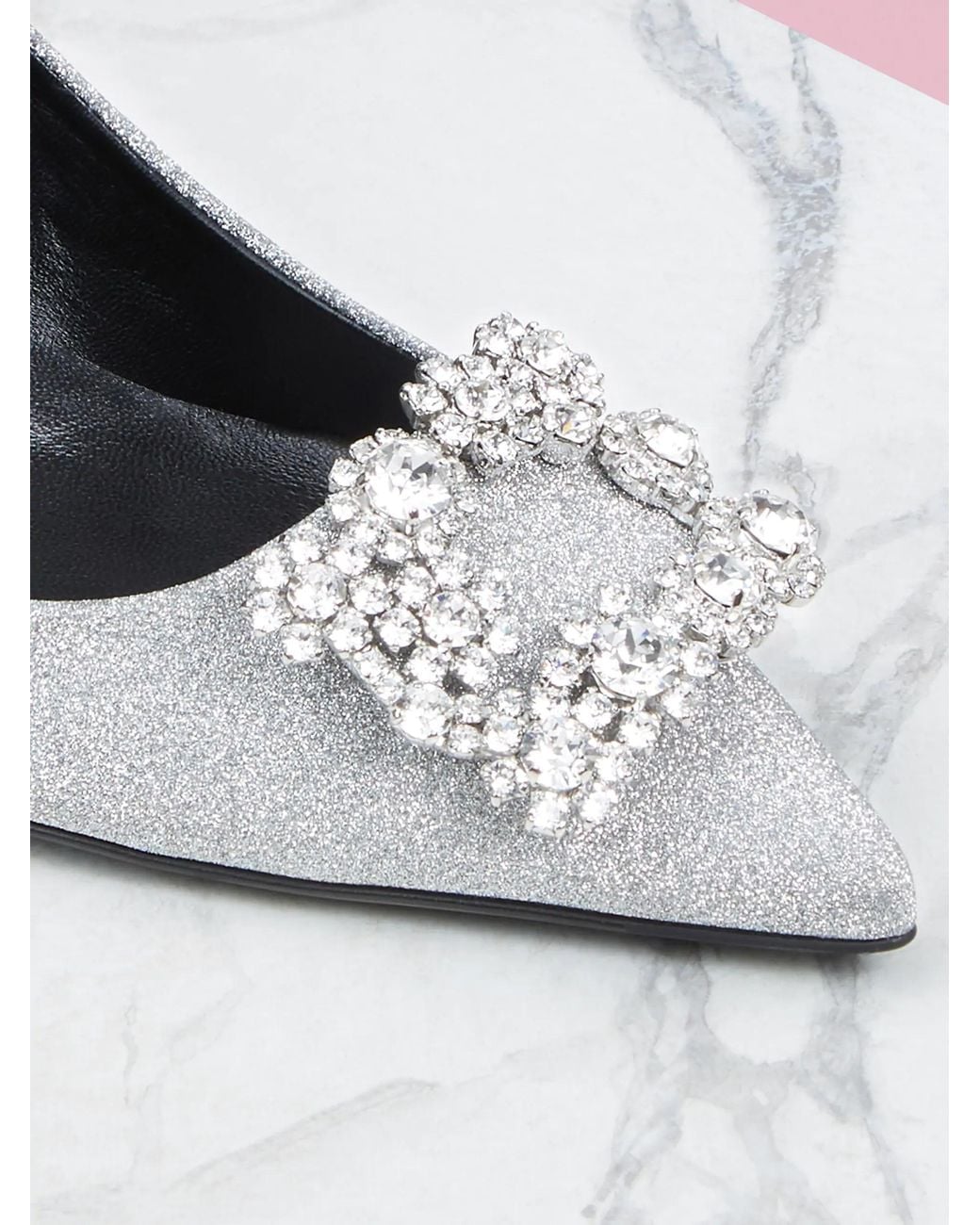 Roger Vivier White Flower Buckle Pointed Toe Pumps