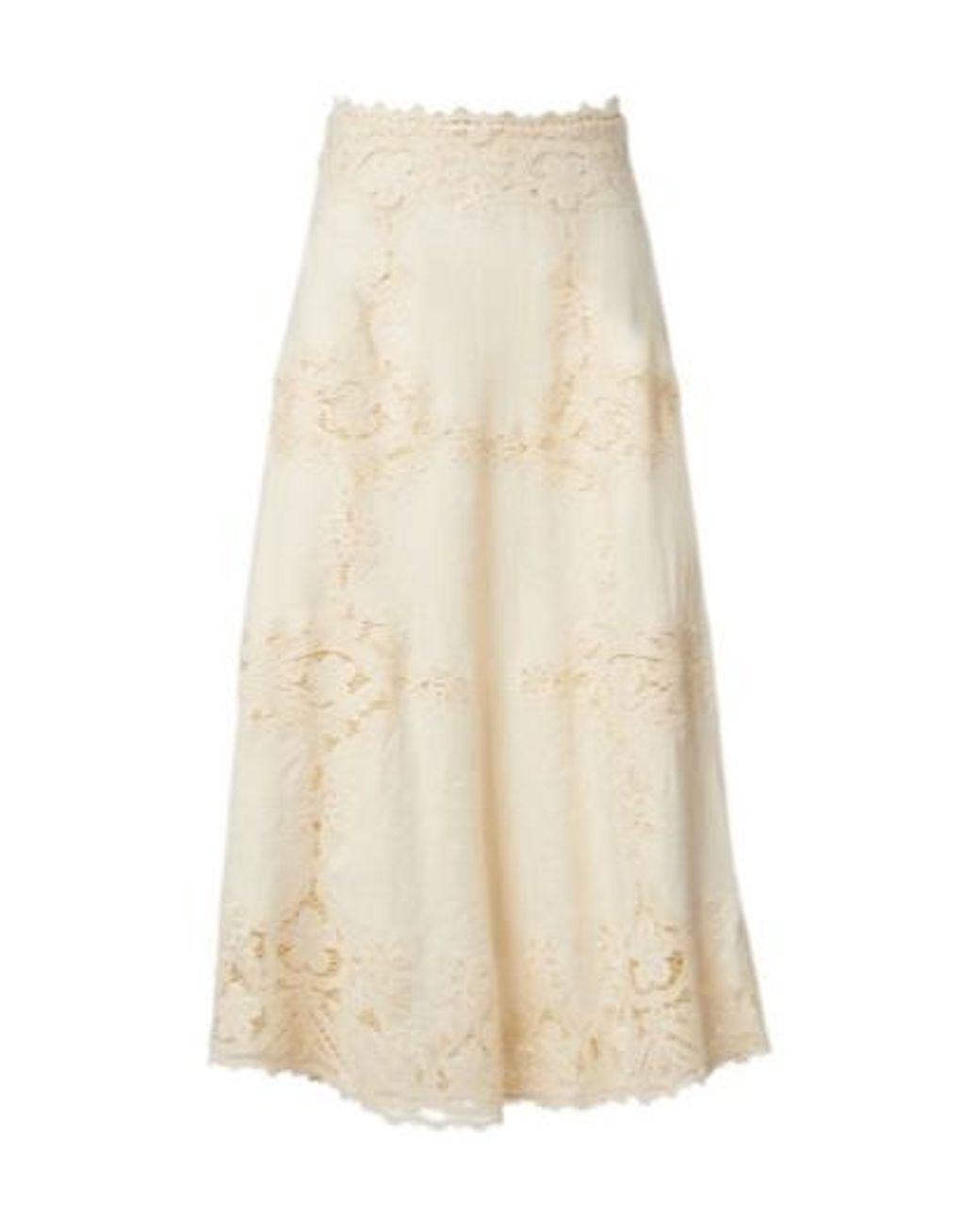 Ulla Johnson Natural Fleur Crochet-Trimmed Linen Midi Skirt