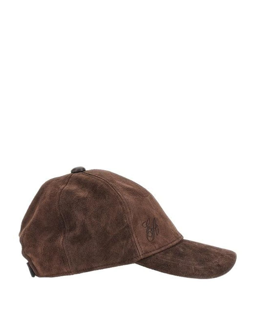 Emporio Armani Brown Suede Logo-Embroidered Baseball Cap