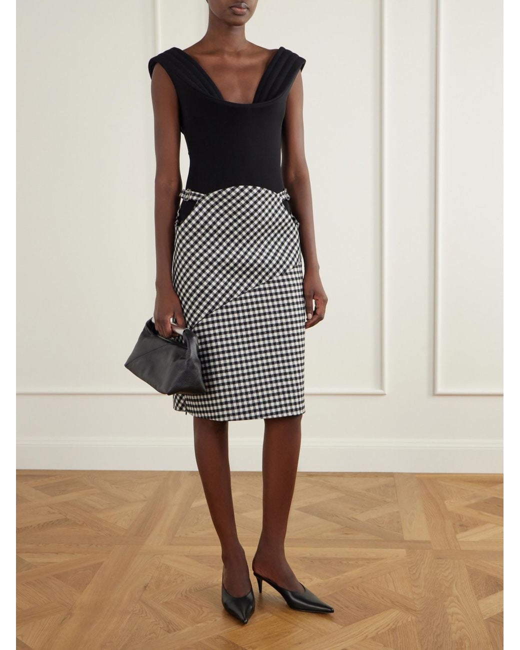 Jean Paul Gaultier Black Checked Midi Skirt