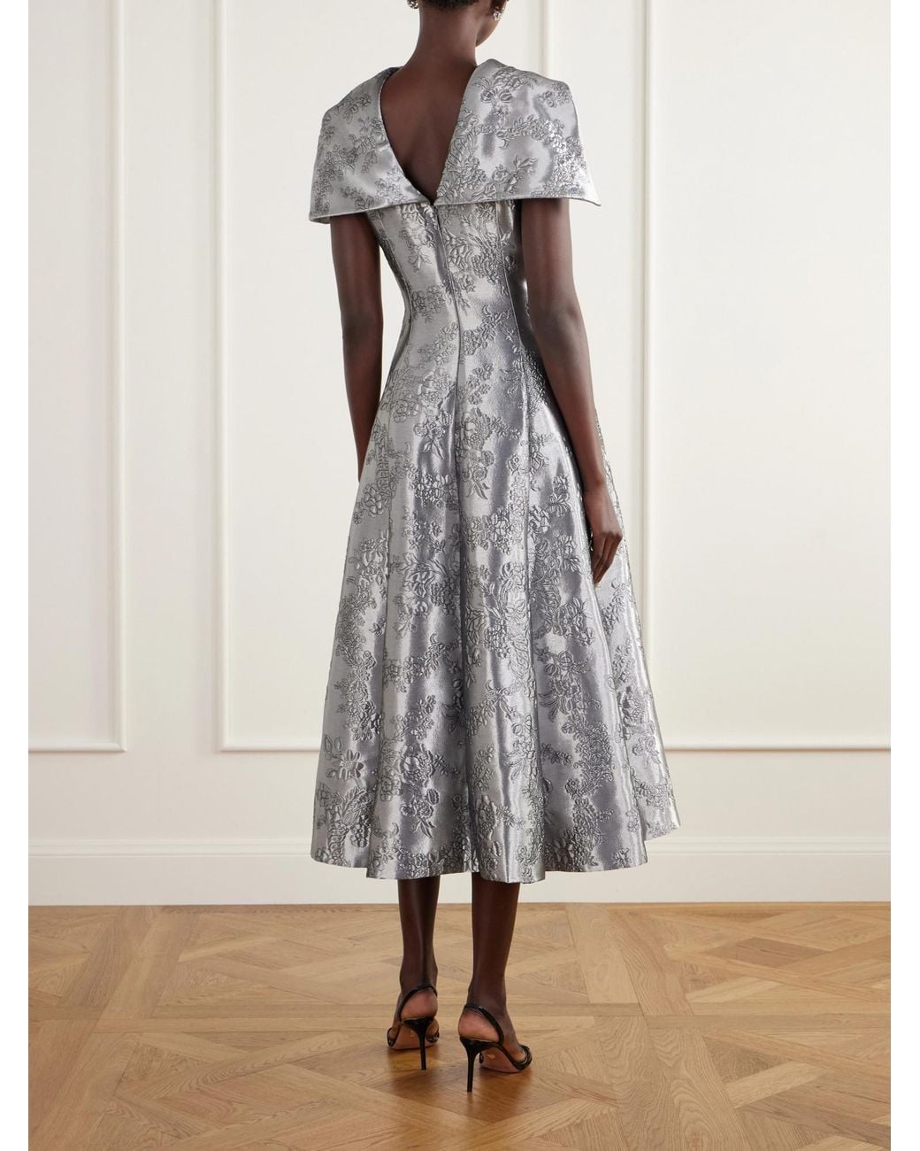 Emilia Wickstead Gray Harlow Embroidered Metallic Cloqué Gown