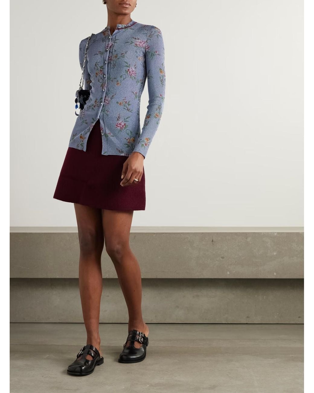 Rabanne Blue Floral-Print Cardigan