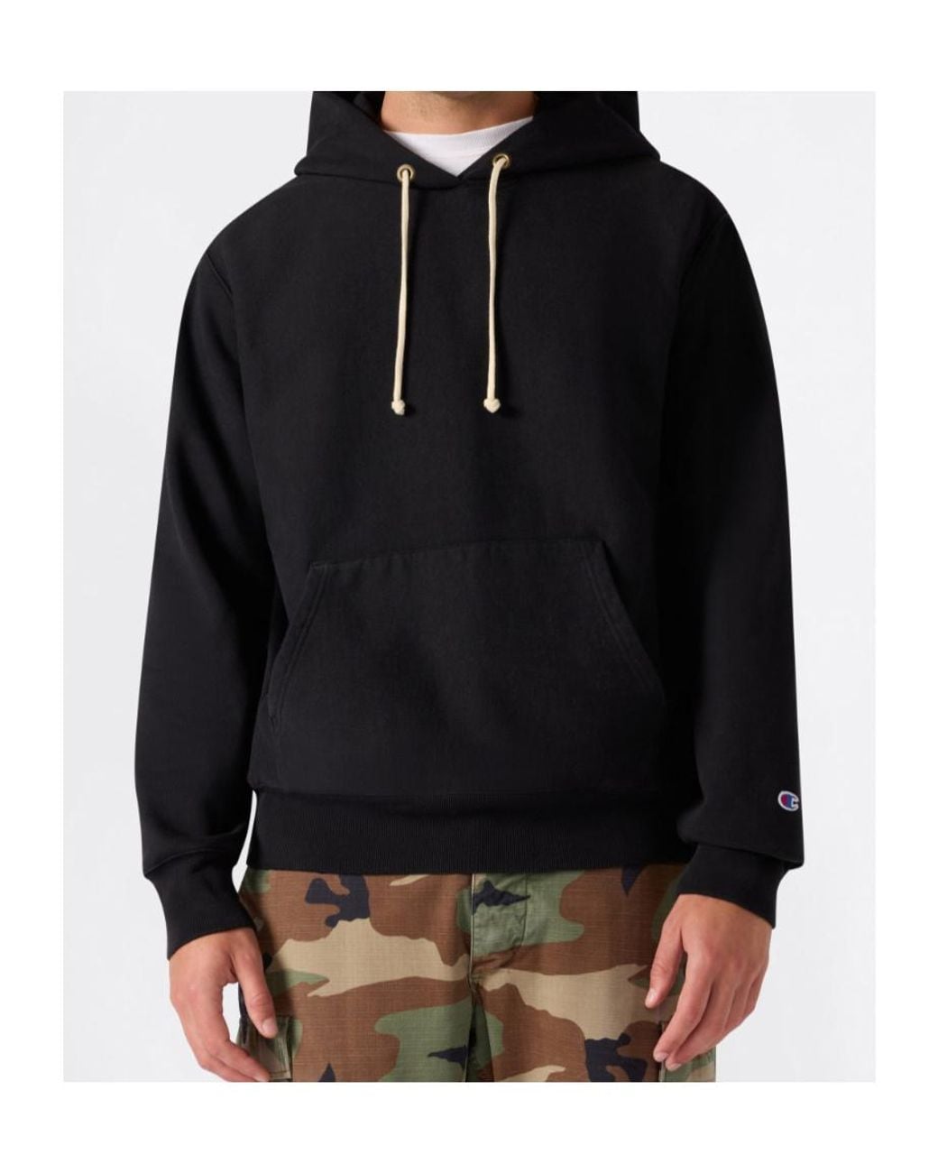 Champion Black Reverse Weave Hooded Hoodie for men