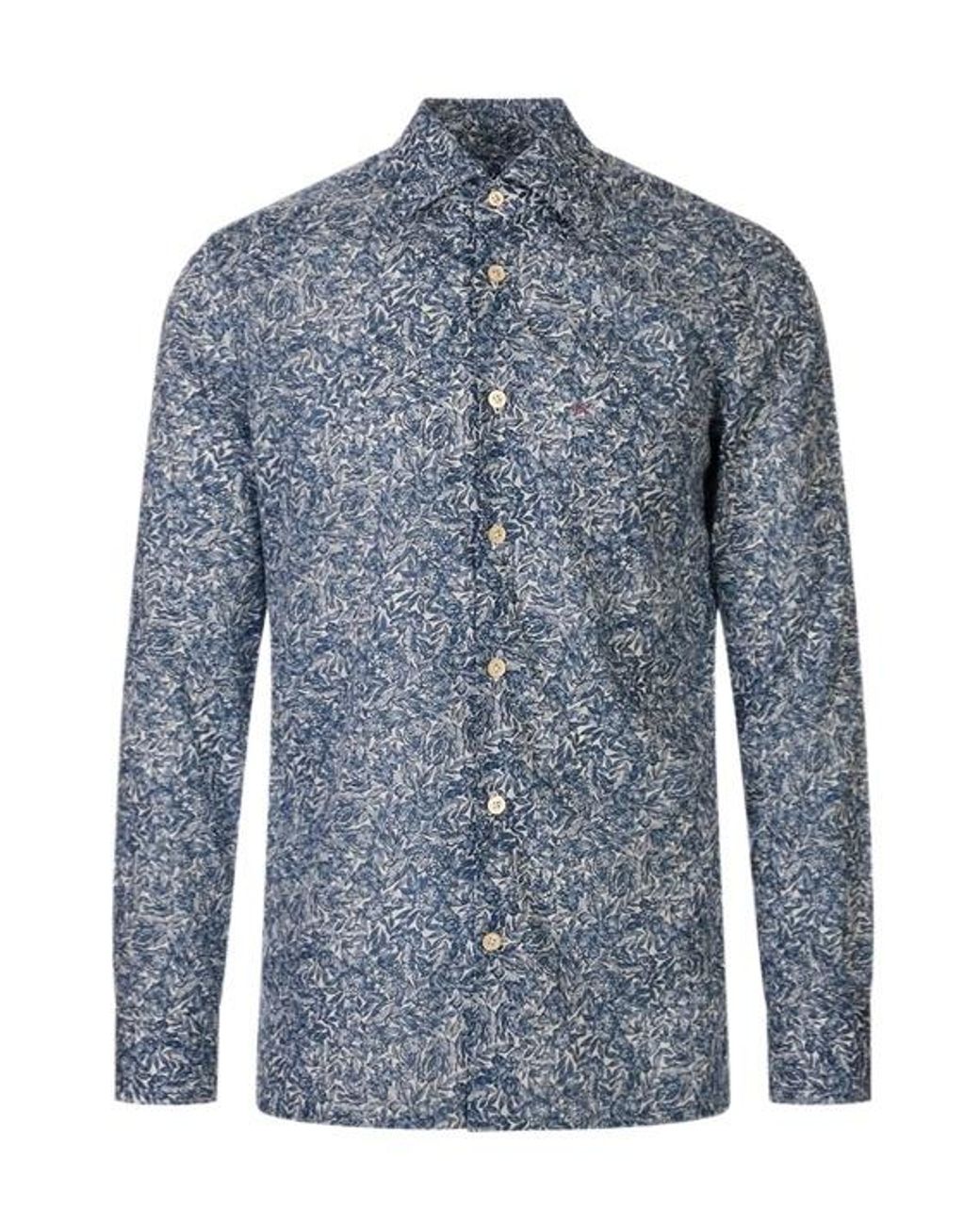 Kiton Blue Floral-Print Long-Sleeve Shirt for men