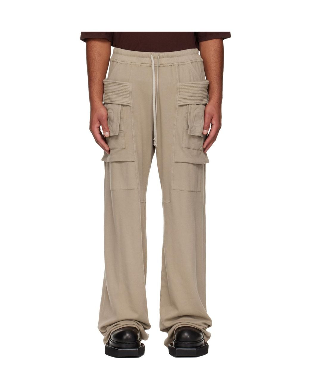 Rick Owens Natural Creatch Wide Cargo Drawstring Pants for men