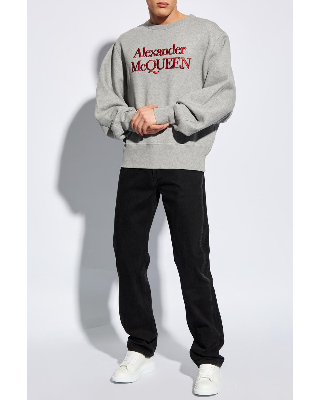 McQueen Gray Logo Embroidered Crewneck Sweatshirt for men