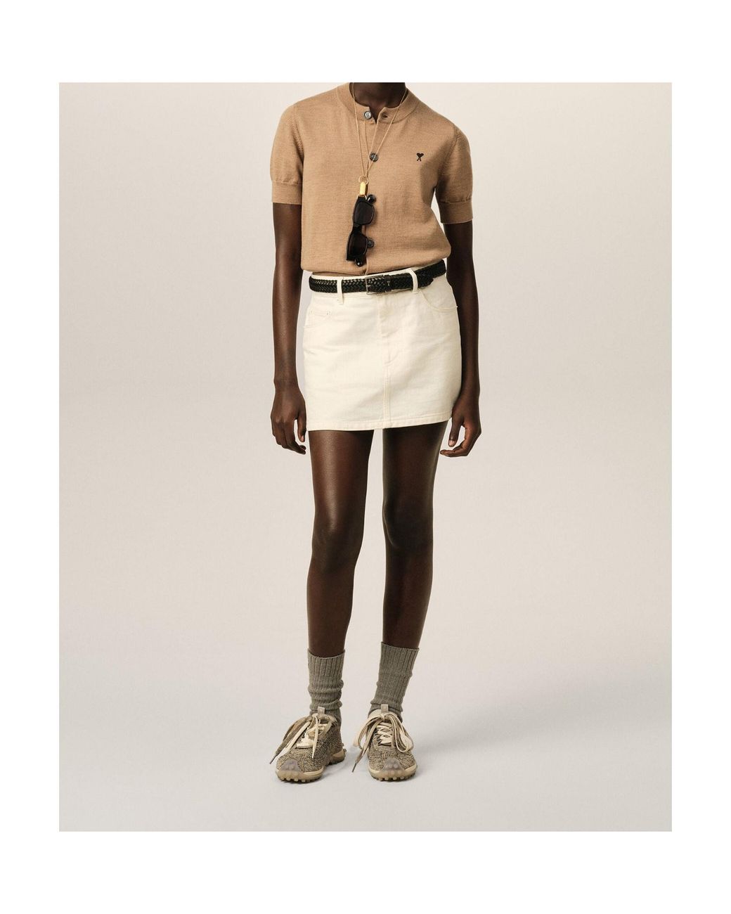 AMI Natural Ami Ami De Coeur Short-Sleeved Cardigan