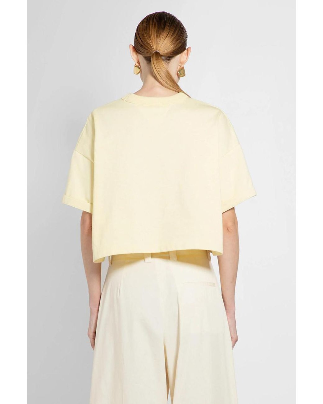 Bottega Veneta Natural Cropped Crewneck T-Shirt