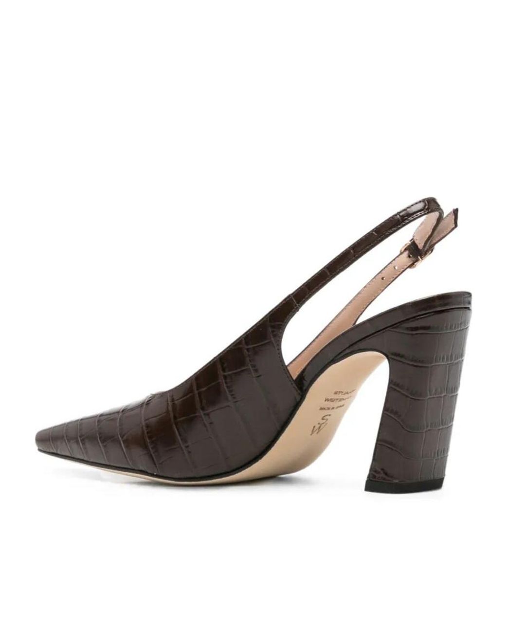 Stuart Weitzman Brown Croc-Effect Slingback Pumps