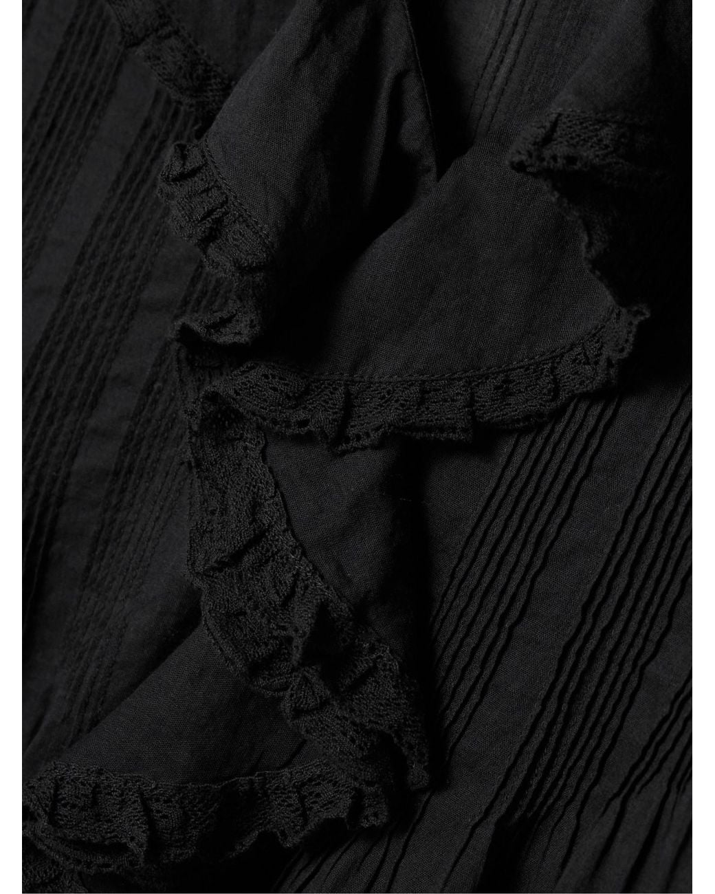 Doen Black Ruffled Pintucked Organic Cotton-Voile Top