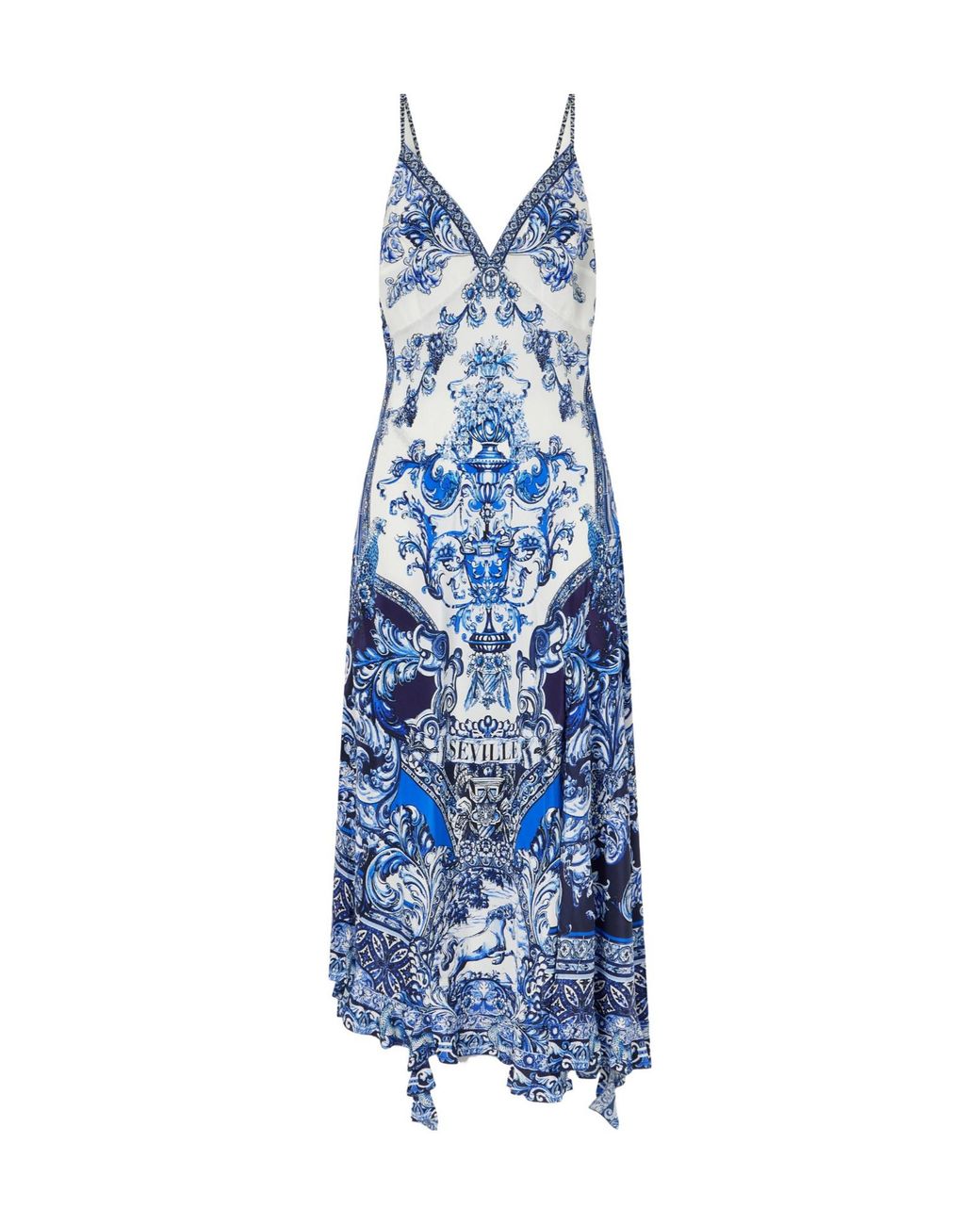 Camilla Blue Crystal-Embellished Printed Silk Midi Dress