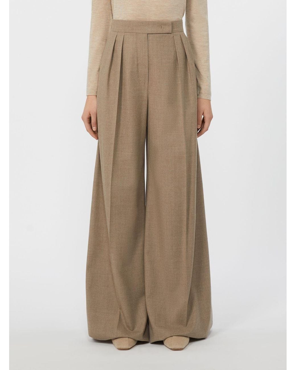 Max Mara Natural Zulia Pleated Wide-Leg Trousers