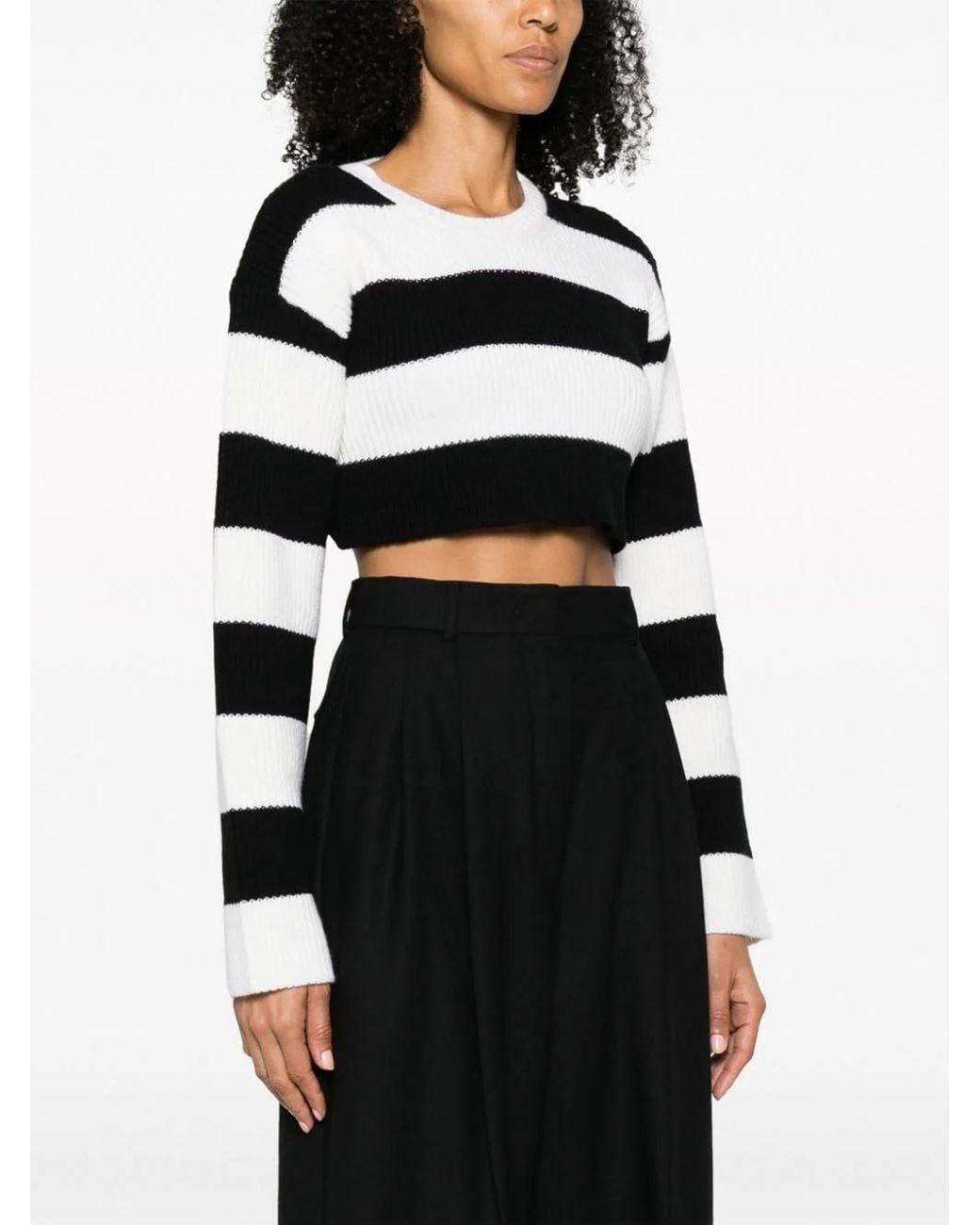 Valentino Black Striped Virgin Wool Cropped Jumper