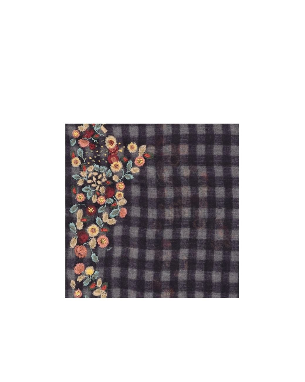 Faliero Sarti Blue Checked Floral Appliqué Scarf