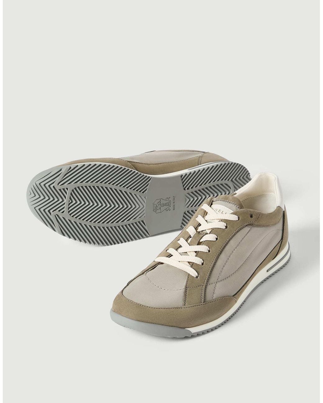 Brunello Cucinelli White Nylon And Nubuck Sneakers for men