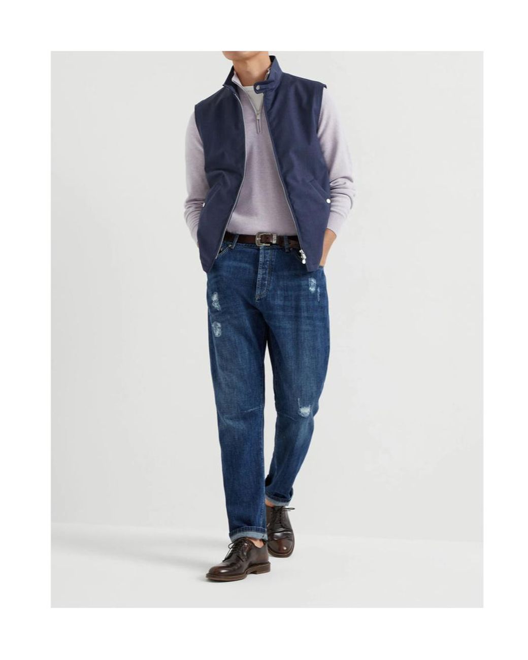 Brunello Cucinelli Blue Flannel Zipped Gilet for men