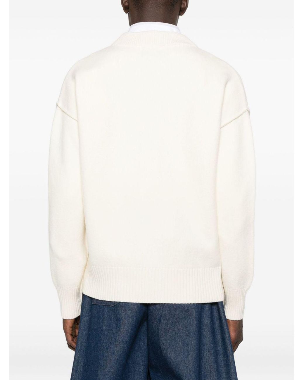 AMI White Ami De Coeur V-Neck Cardigan for men