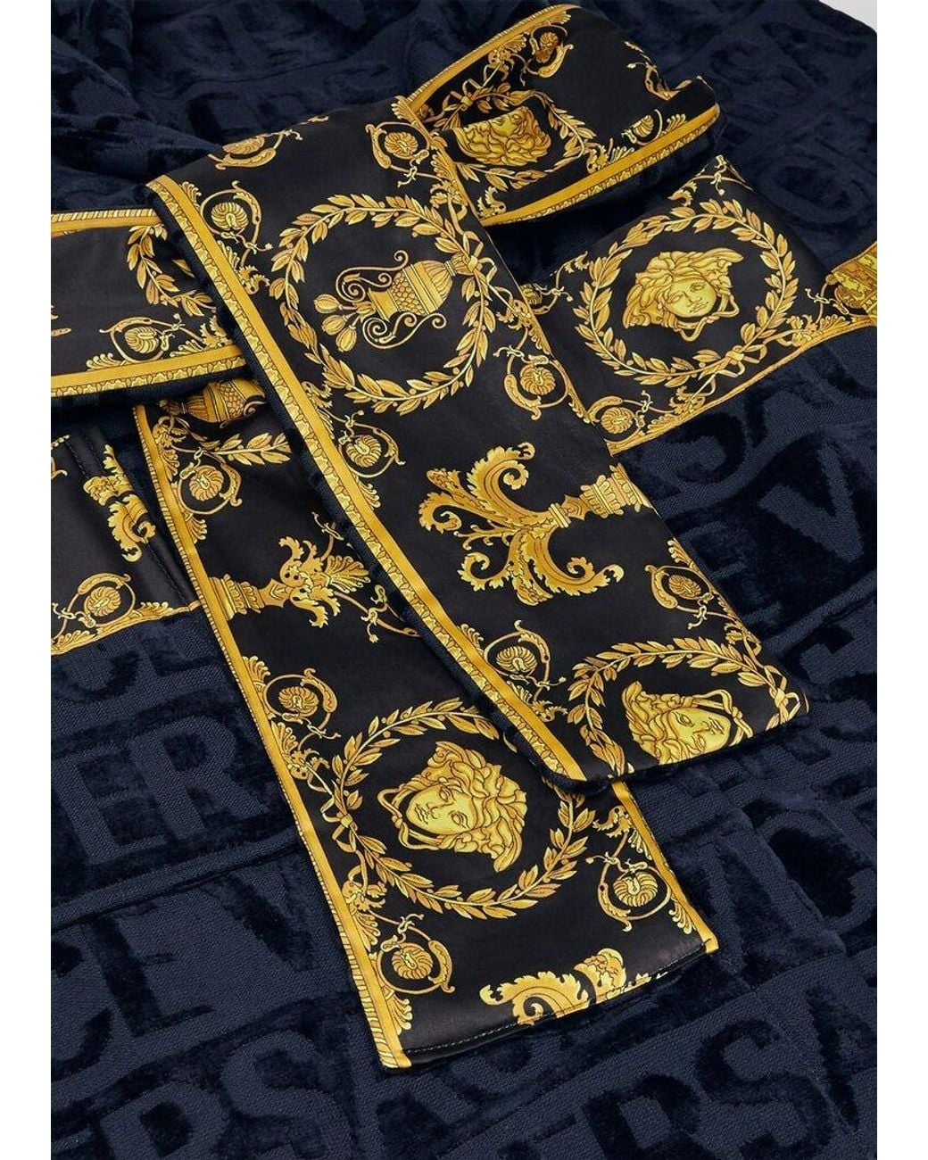 Versace Blue Barocco-Panel Logo Devoré Robe