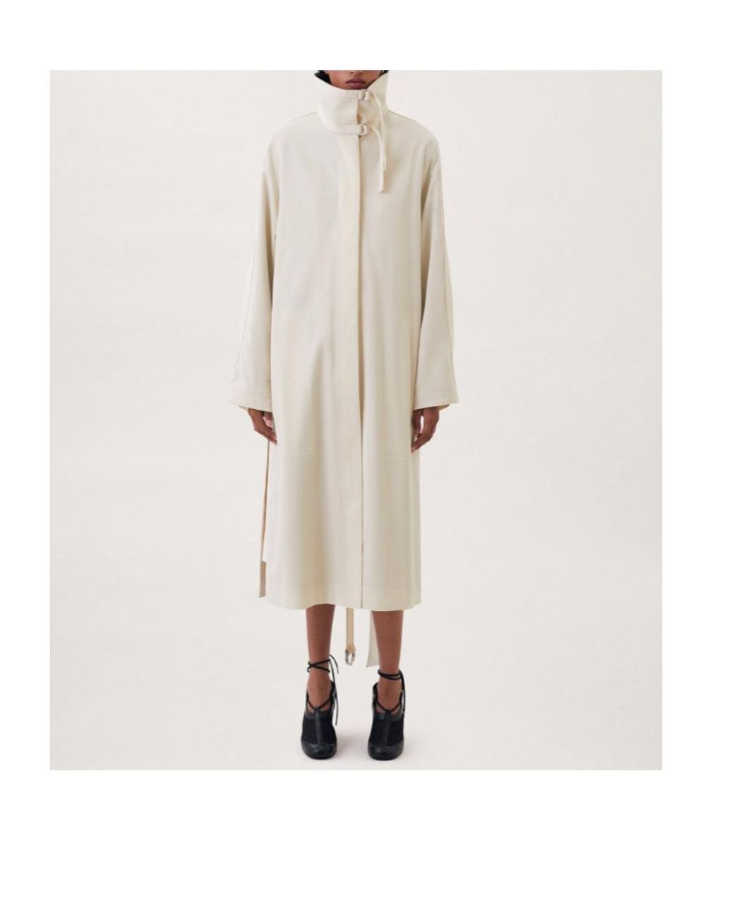 Lemaire White Funnel-Neck Side-Slit Wool Coat