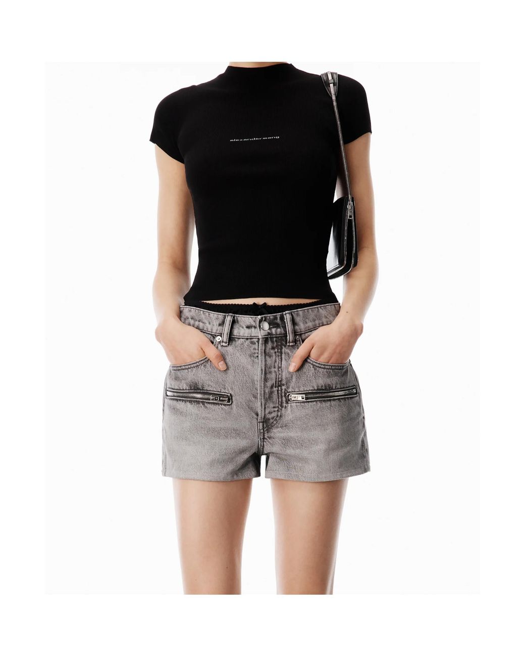 Alexander Wang Black Logo Ribbed Knitted Top