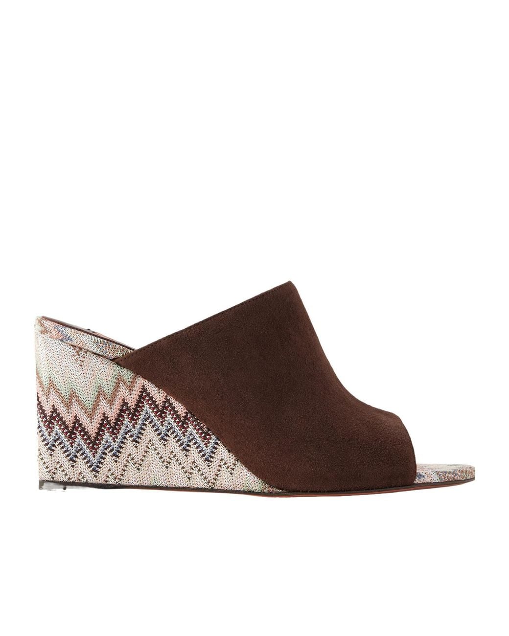 Missoni Brown Striped Woven Suede Wedge Mules