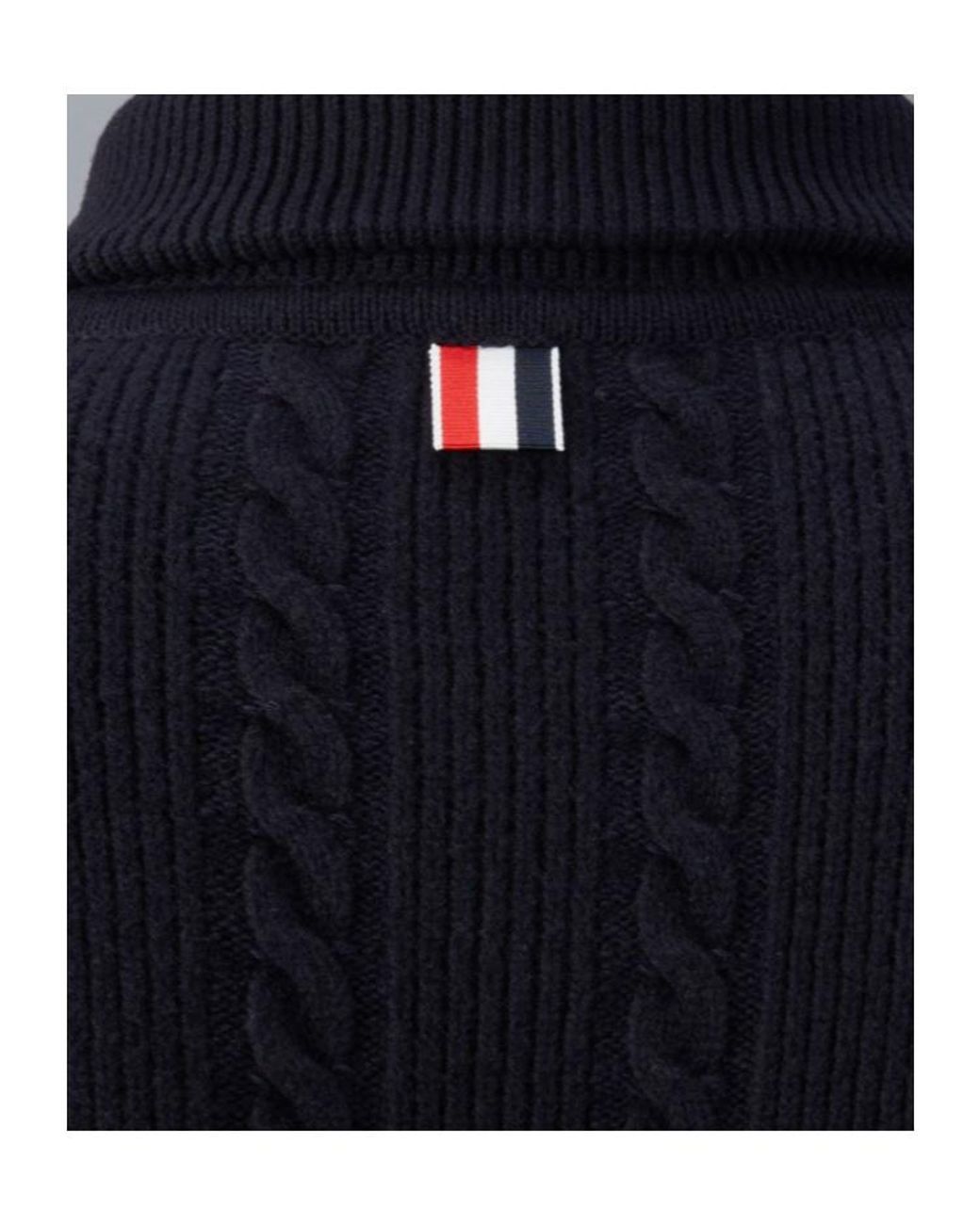 Thom Browne Blue Bar Stripe Cable-Knit Bomber Jacket for men
