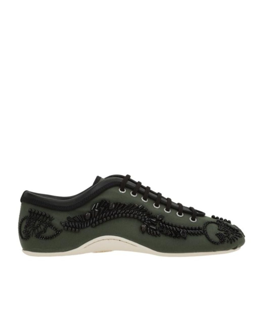 Dries Van Noten Black Embroidered Lace-Up Ballerina Sneakers