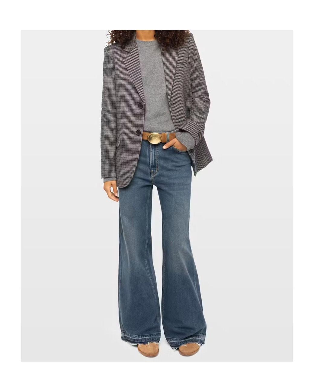 Zadig & Voltaire Gray Single-Breasted Plaid Blazer