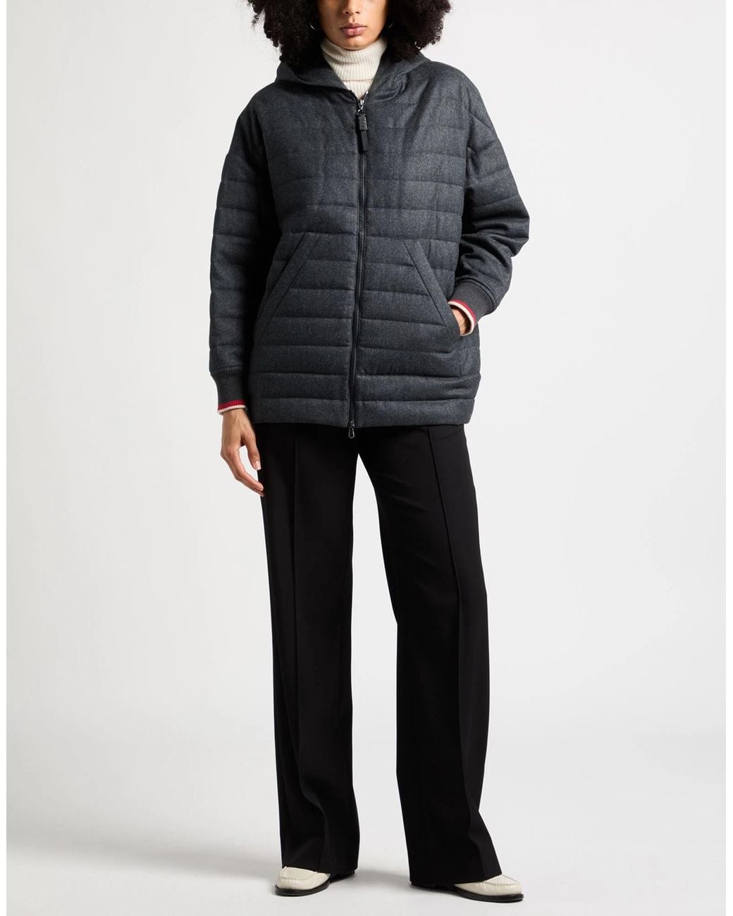 Brunello Cucinelli Black Lightweight Wool Hooded Jacket