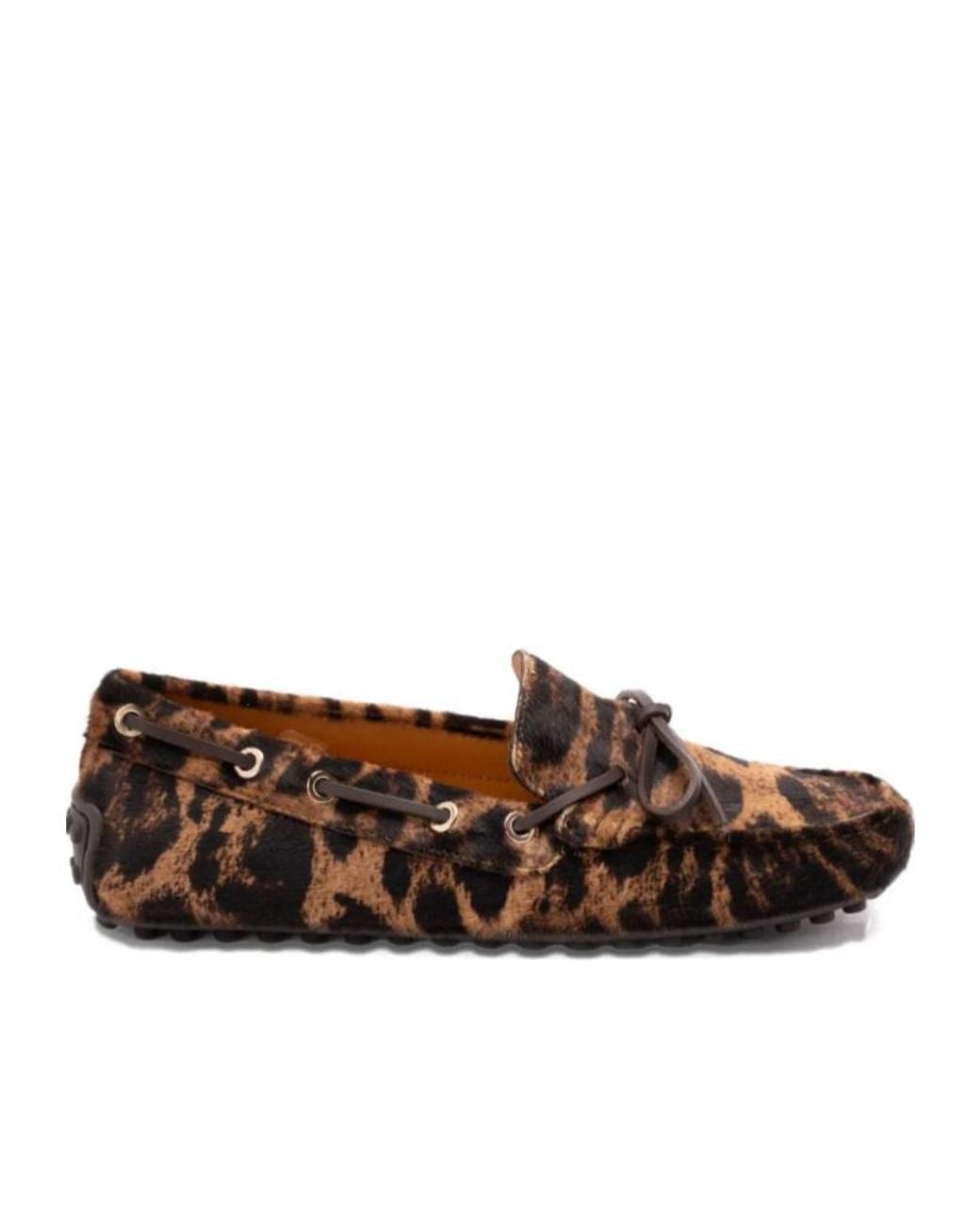 Tod's Brown Leopard Printed Loafers