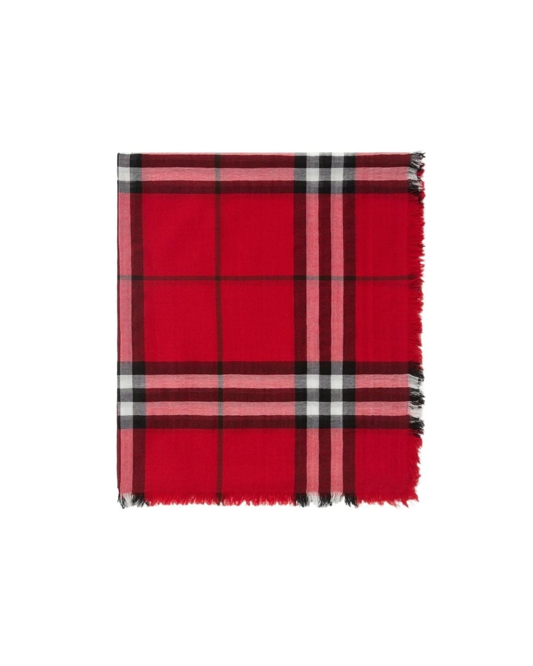 Burberry Red Checked Frayed-Edge Scarf