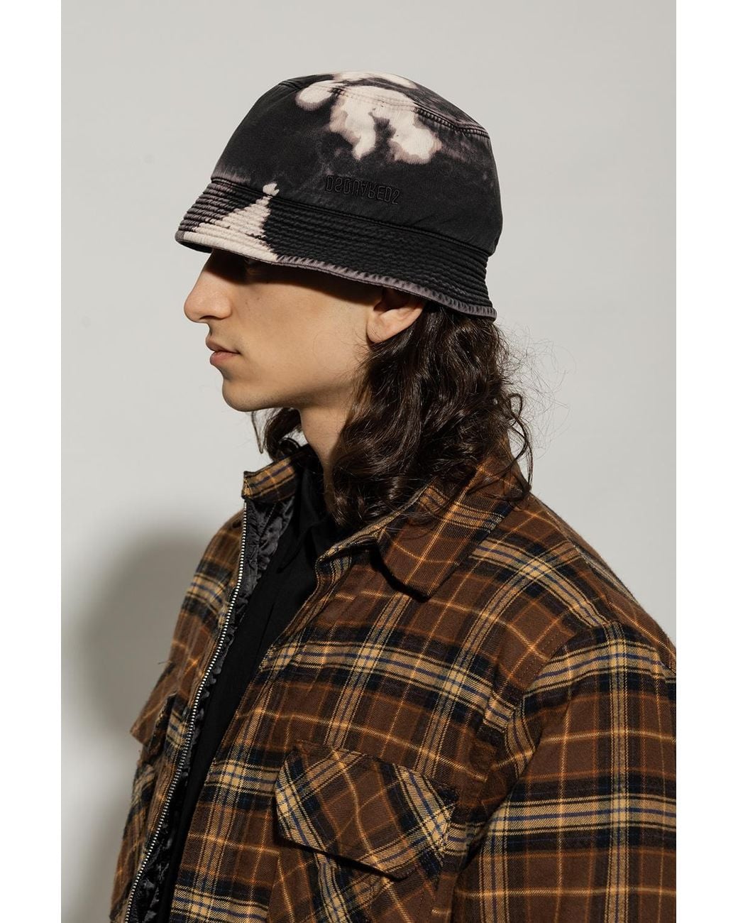 DSquared² Black Bleached-Effect Bucket Hat for men