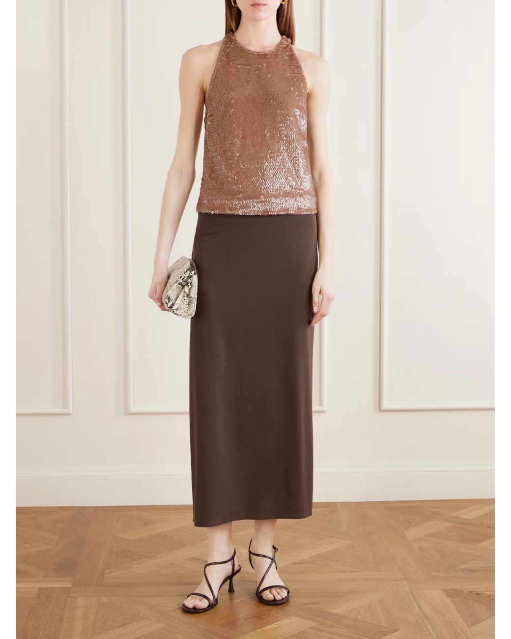 Staud Brown Bree Sequined Top