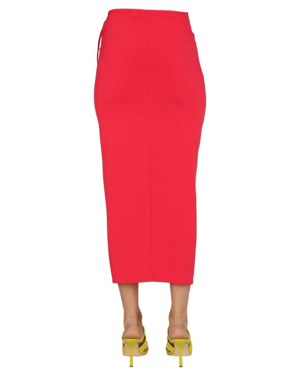 Self-Portrait Red Ruched Drawstring Midi Skirt
