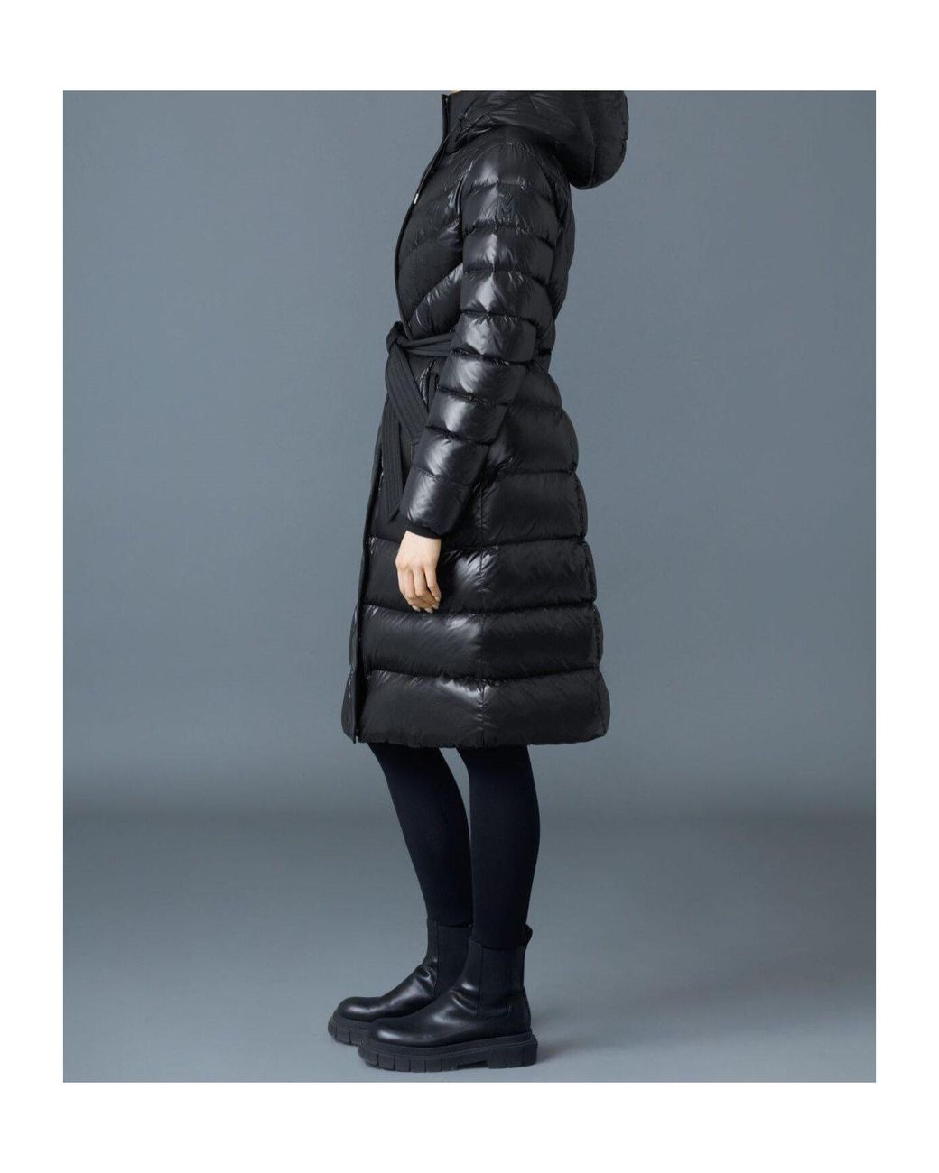 Mackage Black Coralia Down Coat With Hood And Sash Belt