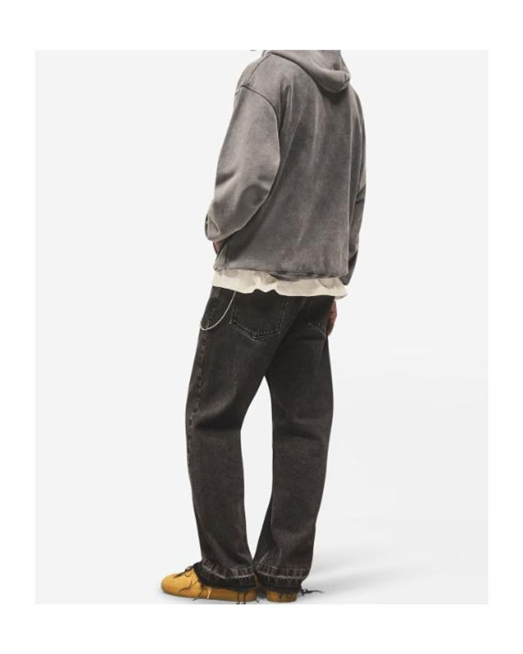 Represent Gray Script Logo Embroidered Hoodie for men