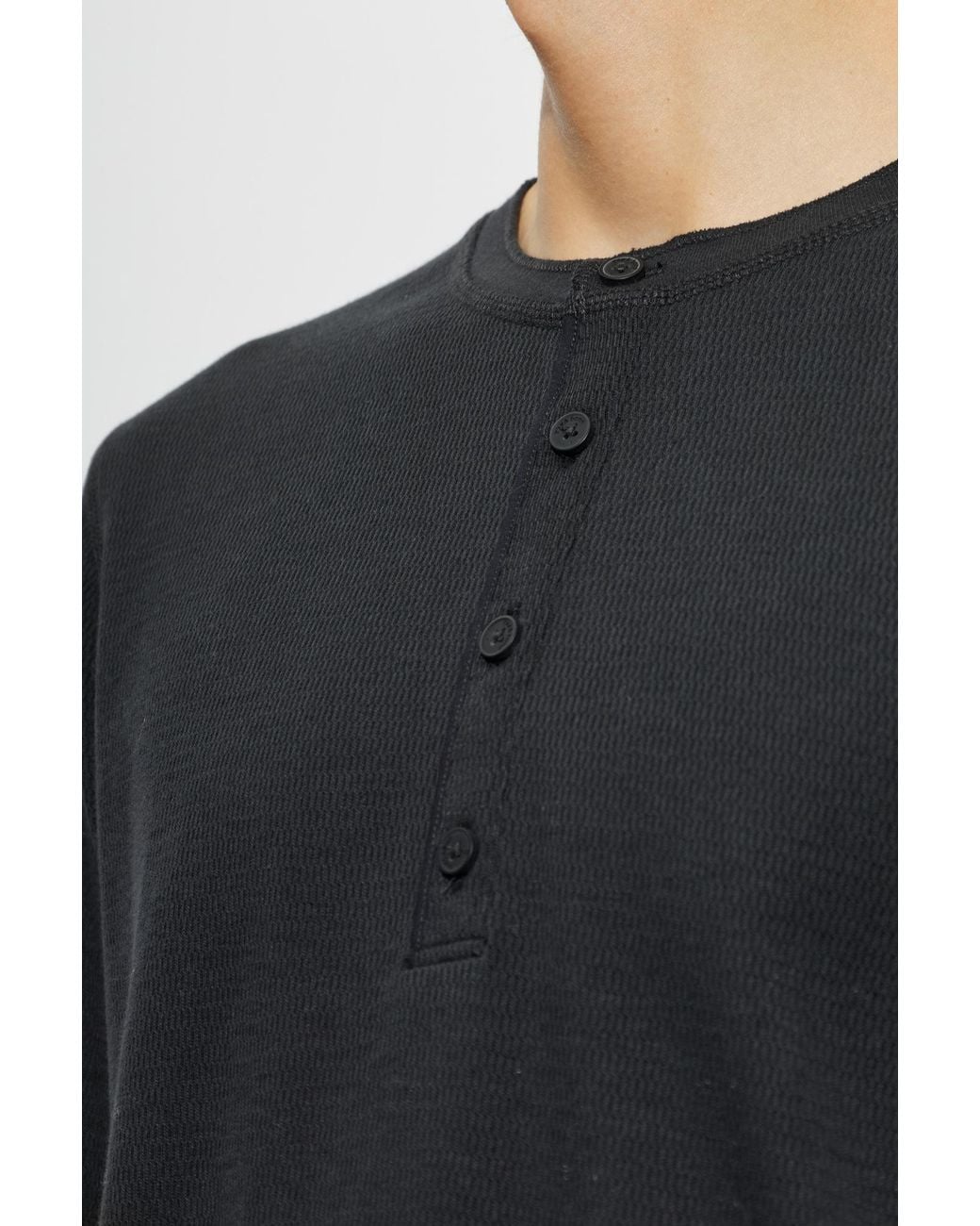 Rag & Bone Black Waffle Henley Long Sleeve T-Shirt for men