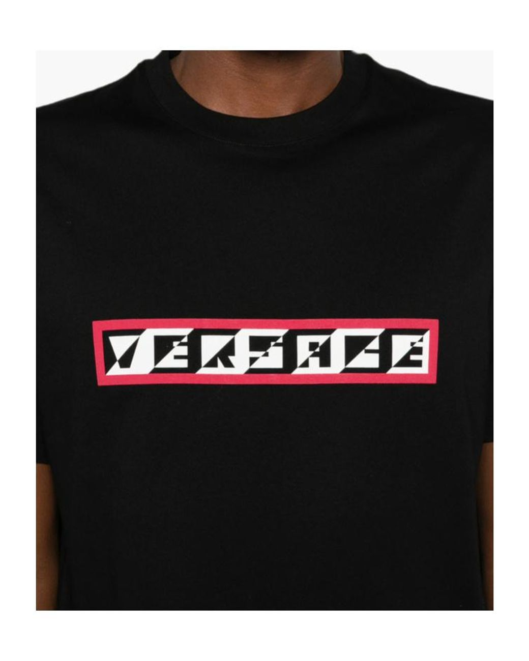 Versace Black Logo Printed Crewneck T-Shirt for men