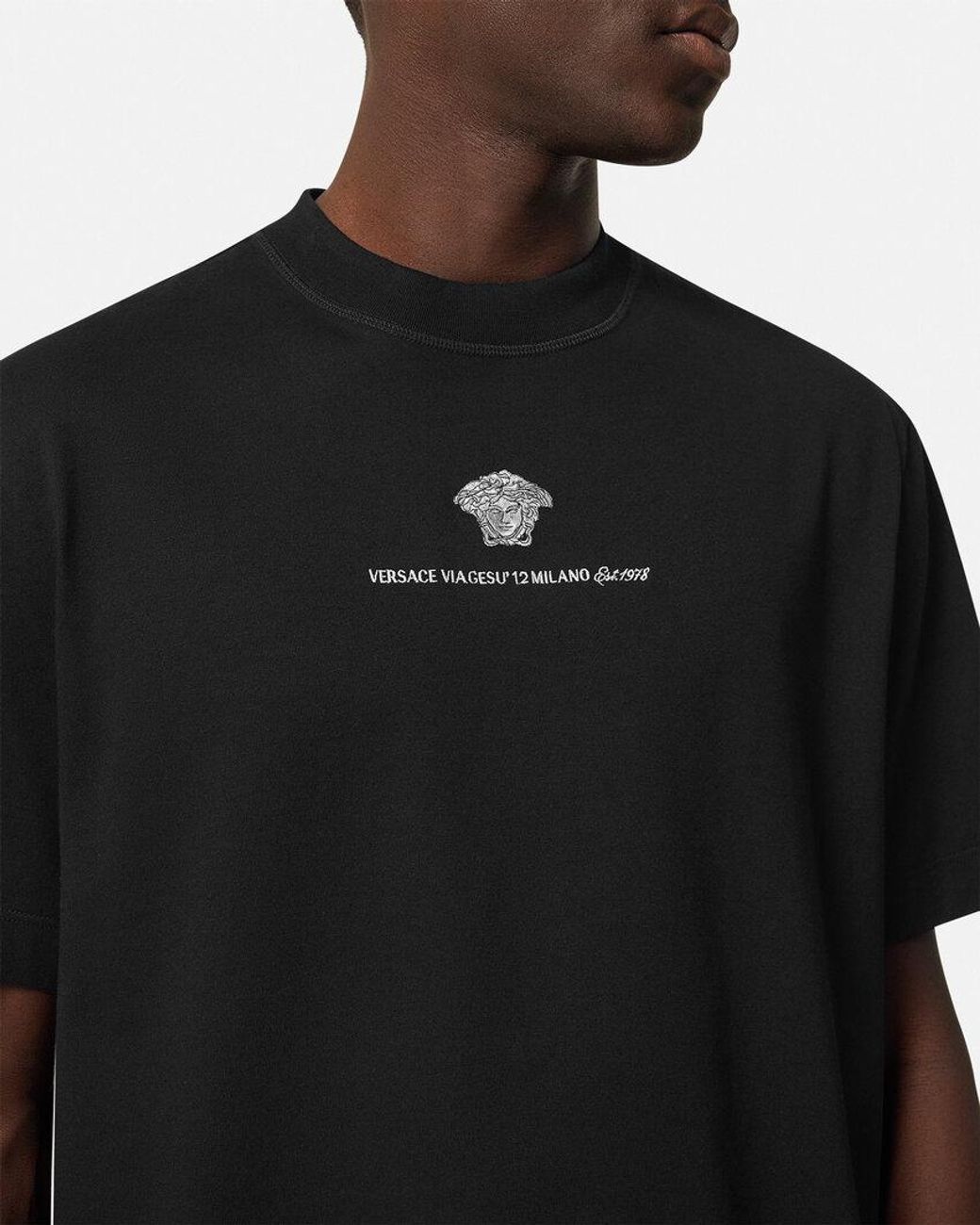 Versace Black Medusa Milano Embroidered Crewneck T-Shirt for men