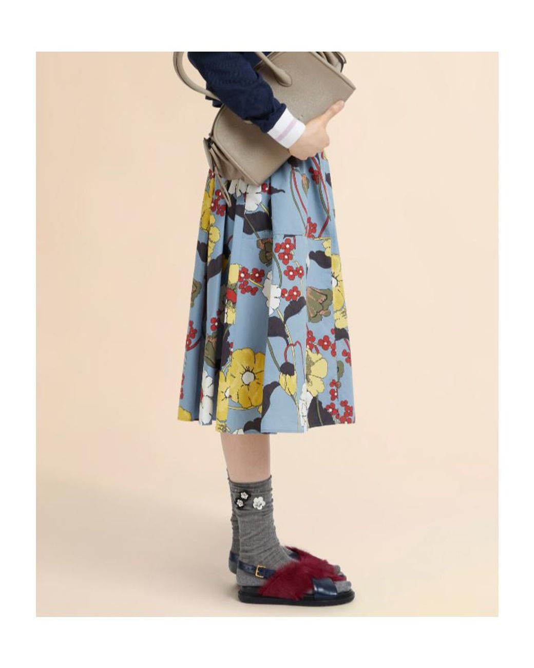 Marni Blue Melodia Printed Poplin Elasticated Midi Skirt