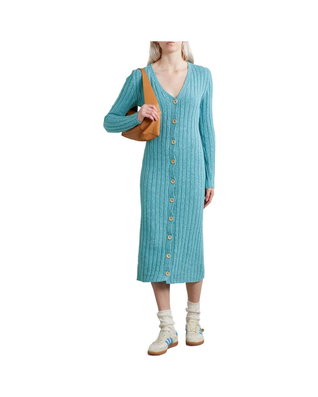 The Elder Statesman Blue Ribbed Midi Dress