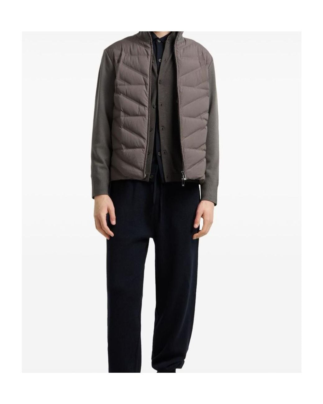 Emporio Armani Gray Quilted Panelled Padded Jacket for men