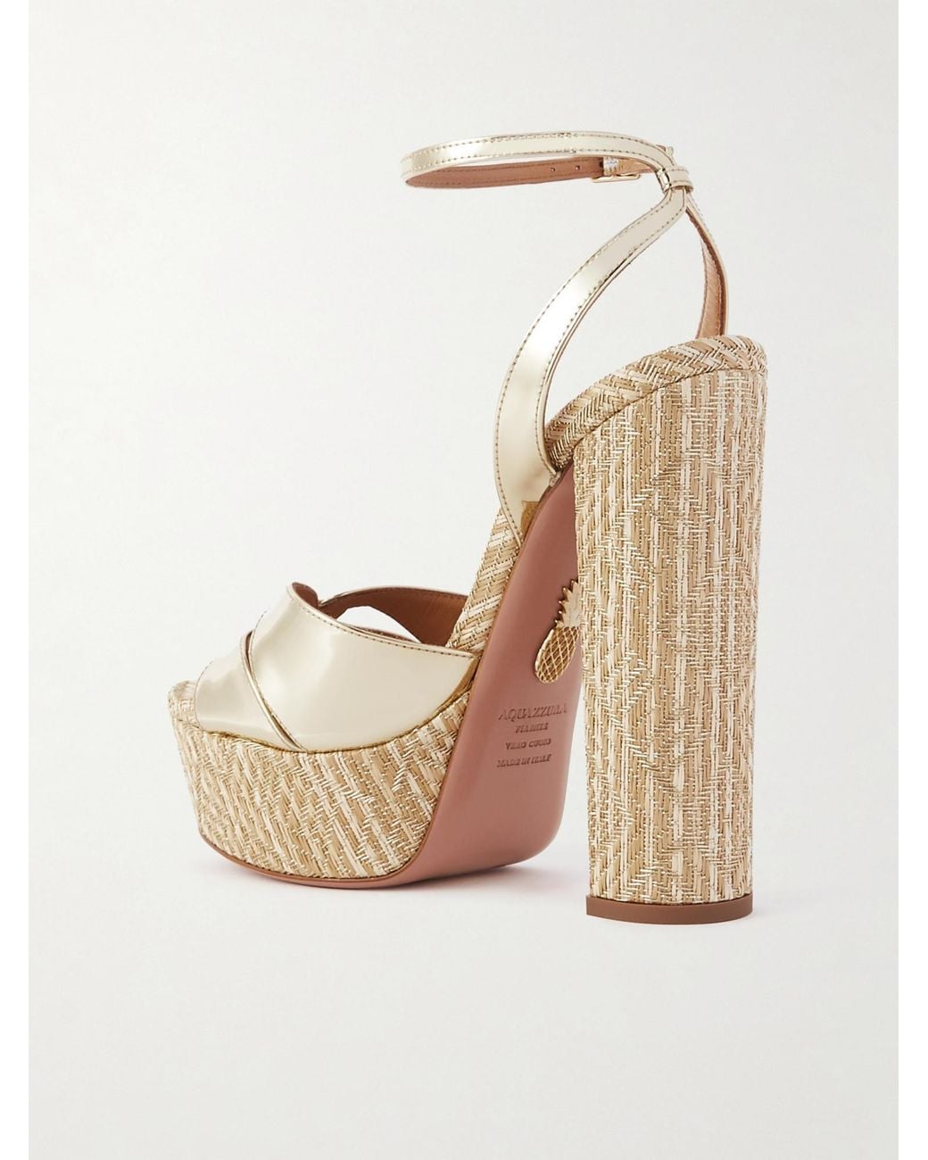 Aquazzura Villette 140 Metallic Faux Leather Platform Sandals