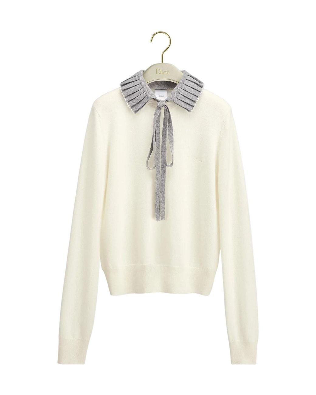 Dior White Sweater With Embroidered Collar
