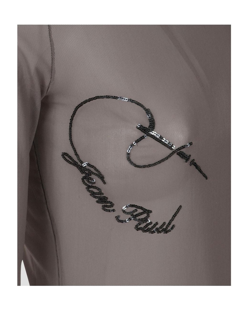 Jean Paul Gaultier Gray Mesh Crewneck Long Sleeves Top Embroidered