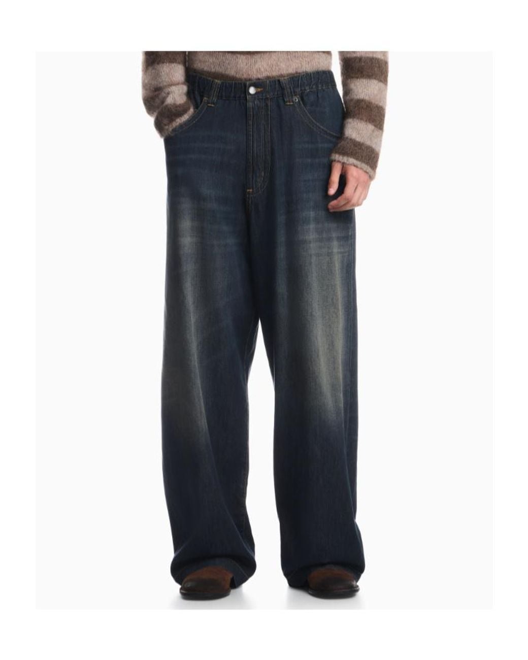 Emporio Armani Gray Denim Jeans With Elastic Waistband And Contrast Stitching for men