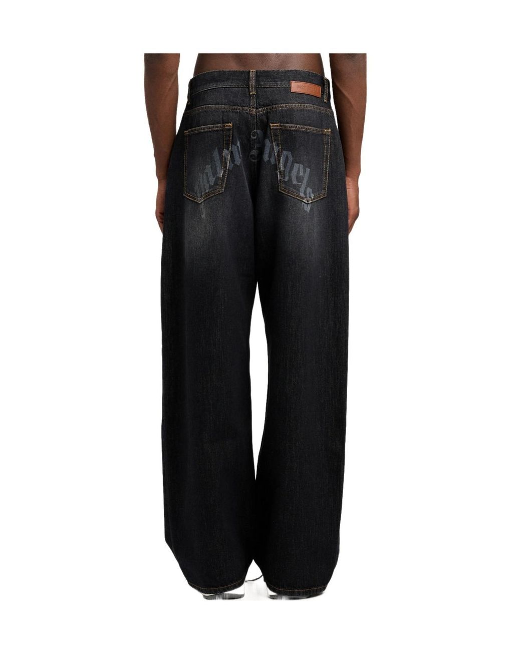 Palm Angels Blue Curved Logo Loose Jeans for men