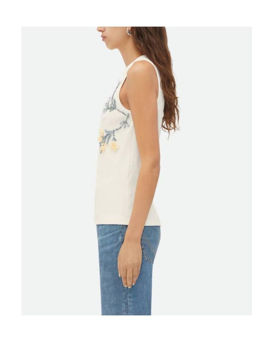 Bottega Veneta Blue Floral Motif Embroidered Tank Top