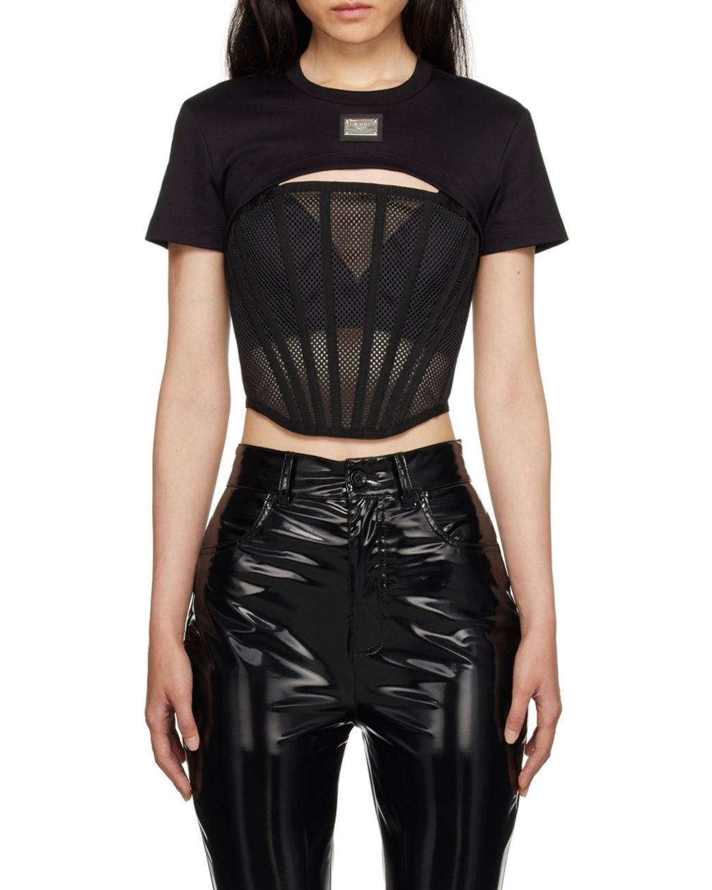 Dolce & Gabbana Black Logo-Plaque Cropped Top