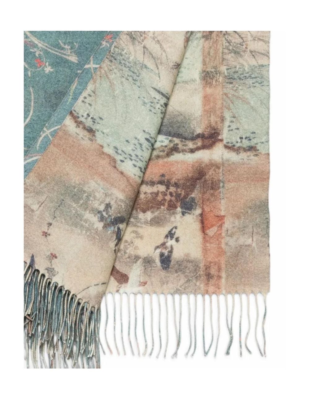 Pierre Louis Mascia Blue Floral-Print Fringed Scarf